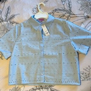 New Francesca’s Light Blue Eyelet Top size Medium NWT